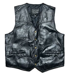 Vintage Navarre Leather Vest Black Genuine Leather Patchwork Biker Women’s XL